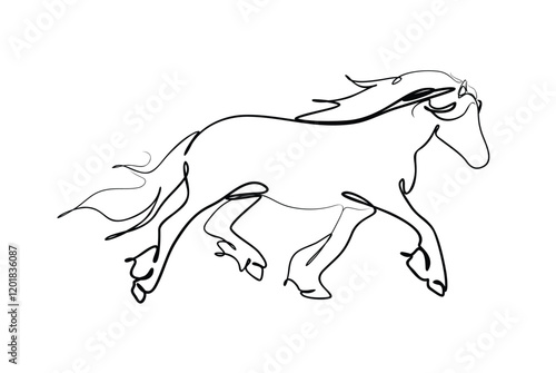 Beautiful horse is running on the wild nature line art drawing