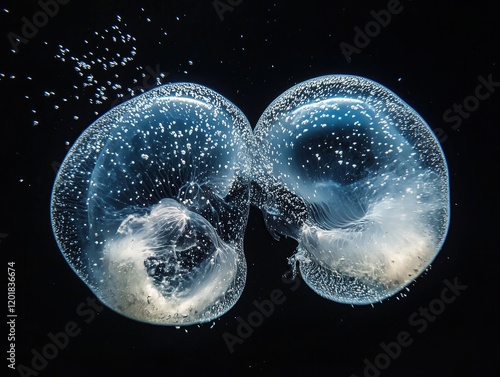 underwater bubbles separate froma each other on a black background photo