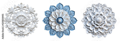 Decorative Floral Motifs Isolated on Transparent Background