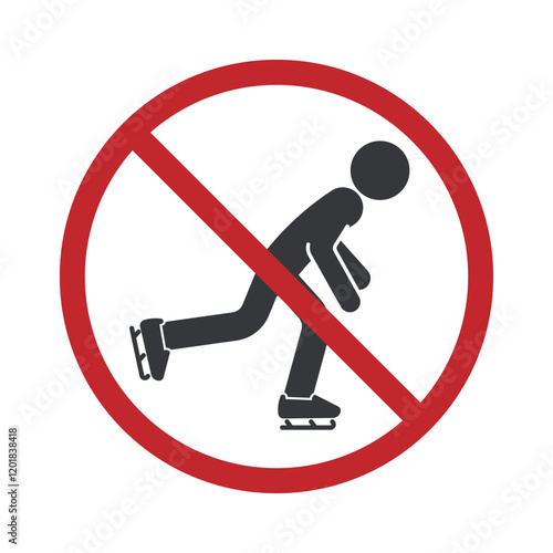 Isolated prohibition sign ice skating, snow skating is not allowed, for dangerous area