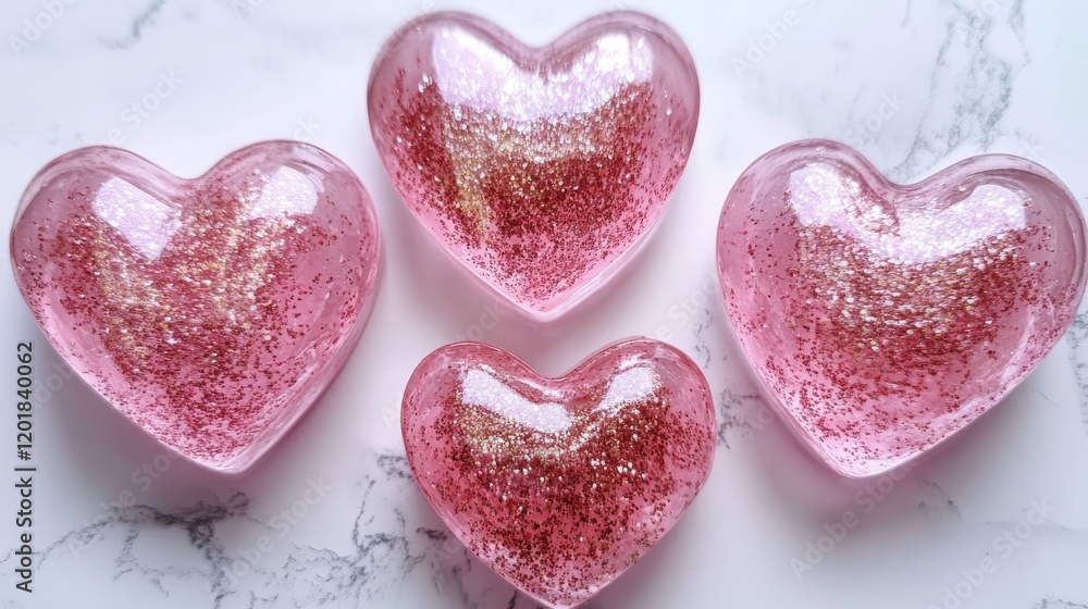 Obraz premium Valentine's Day Glitter Pink Hearts, Generative AI,