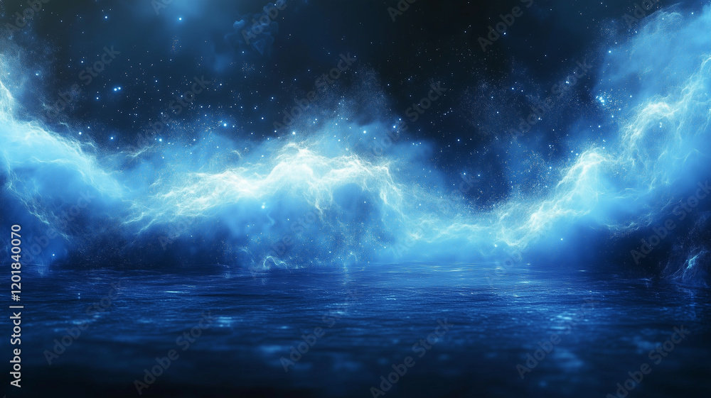 Fototapeta premium mesmerizing blue abstract ocean scene with glowing waves and starry sky, evoking sense of tranquility and wonder