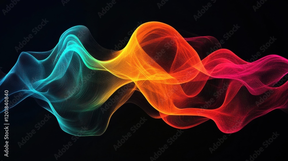 Fototapeta premium Colorful abstract wave patterns in neon blue, orange, and red hues creating a vibrant and energetic visual effect