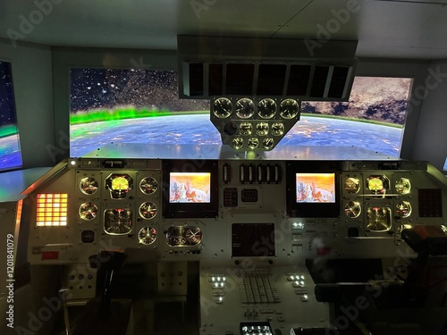 Wallpaper Mural The cockpit of a plane is lit up with a green and blue background Torontodigital.ca