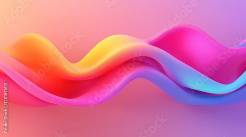 Abstract flowing waves in vibrant pink, orange, and blue tones with smooth transitions and a pastel background