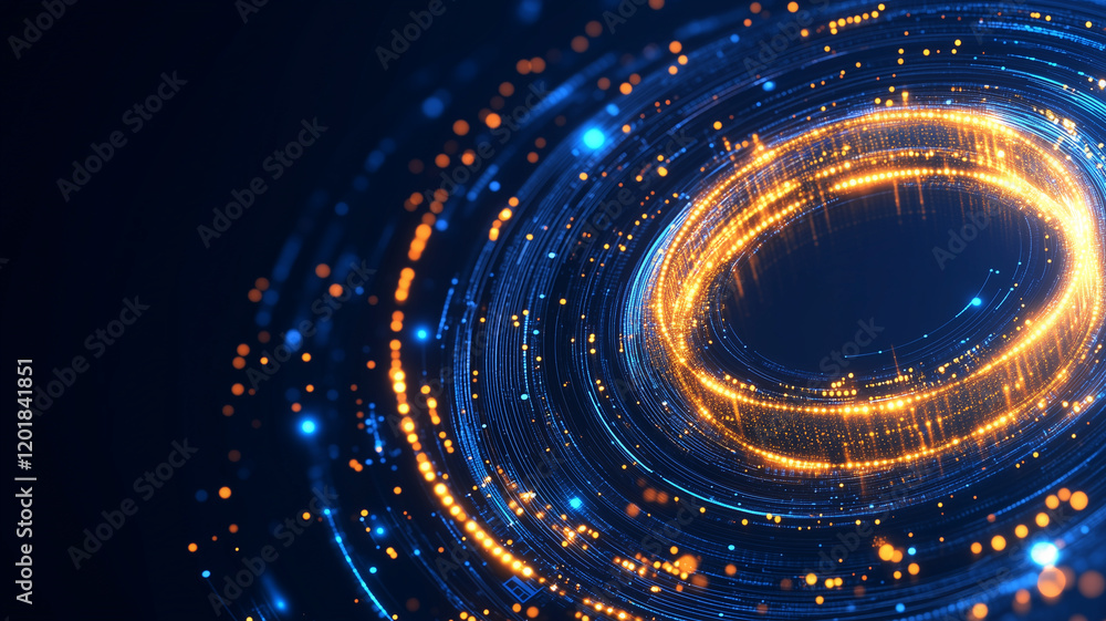 Obraz premium Beautiful abstract wave technology background with glowing circles, vibrant lights, and dynamic patterns creating sense of motion and energy