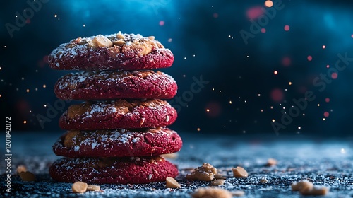 Cookies on a sandy beach at night desserts with a rich base hued red photo