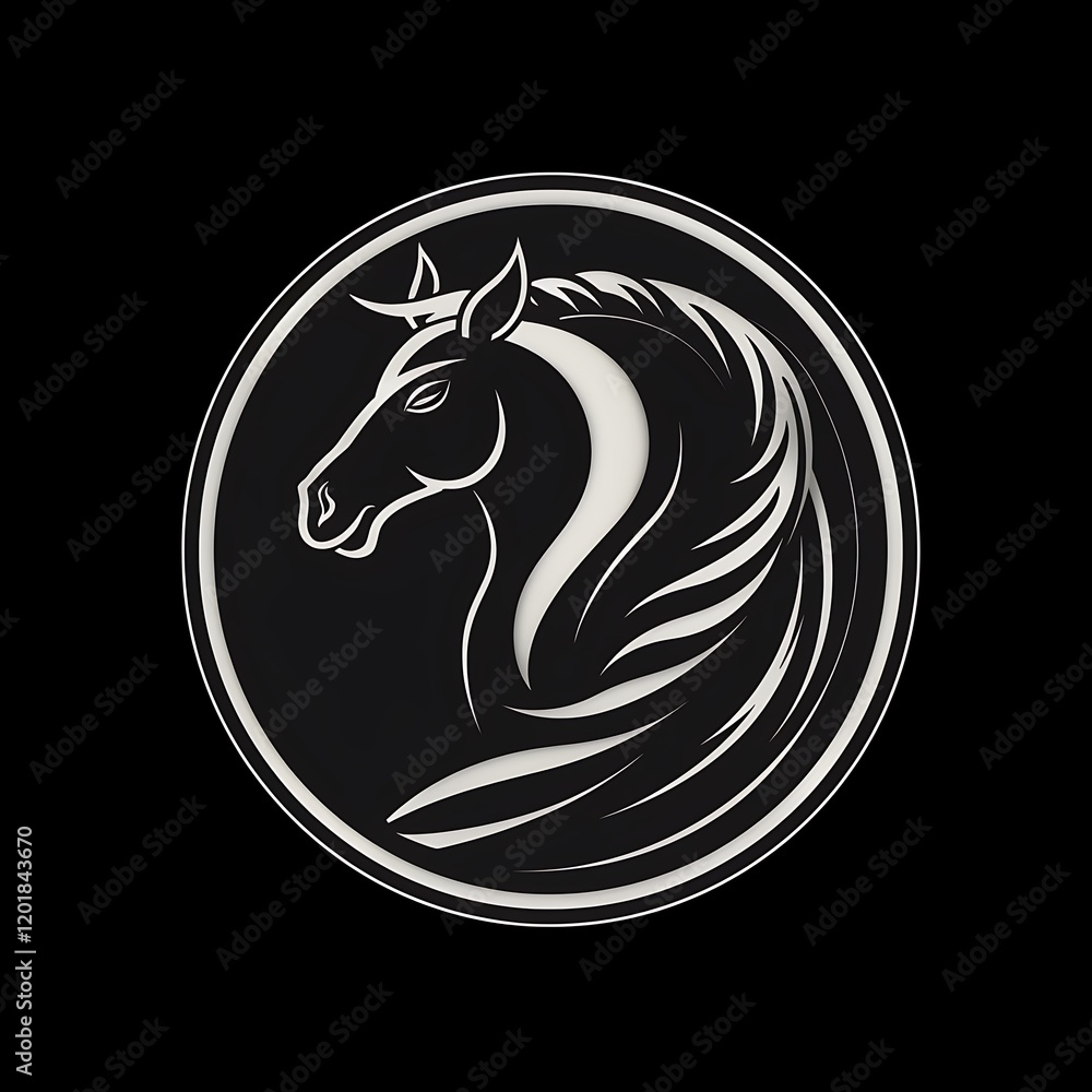 Horse Head Profile Black and White Circular Design Elegant Equine Silhouette Graphic Art Horse Head Profile Black and White Circular Design Elegant Equine Silhouette Graphic Art