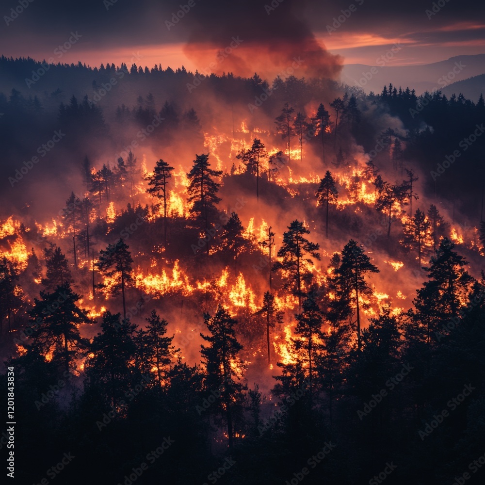 A dramatic image of a rainforest on fire, symbolizing environmental destruction. Ideal for climate awareness projects. A dramatic image of a rainforest on fire, symbolizing environmental destruction. Ideal for climate awareness projects.