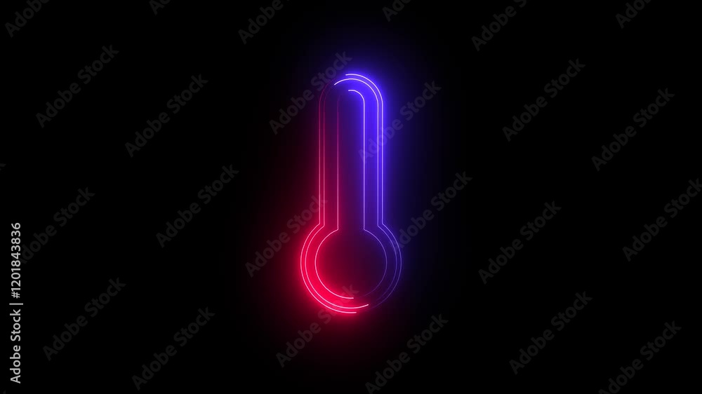 Glowing neon Thermometer Icon animation with red and blue color on black background. Glowing neon Thermometer Icon animation with red and blue color on black background.