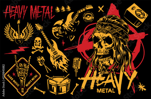 Bold heavy metal graphic design featuring skulls