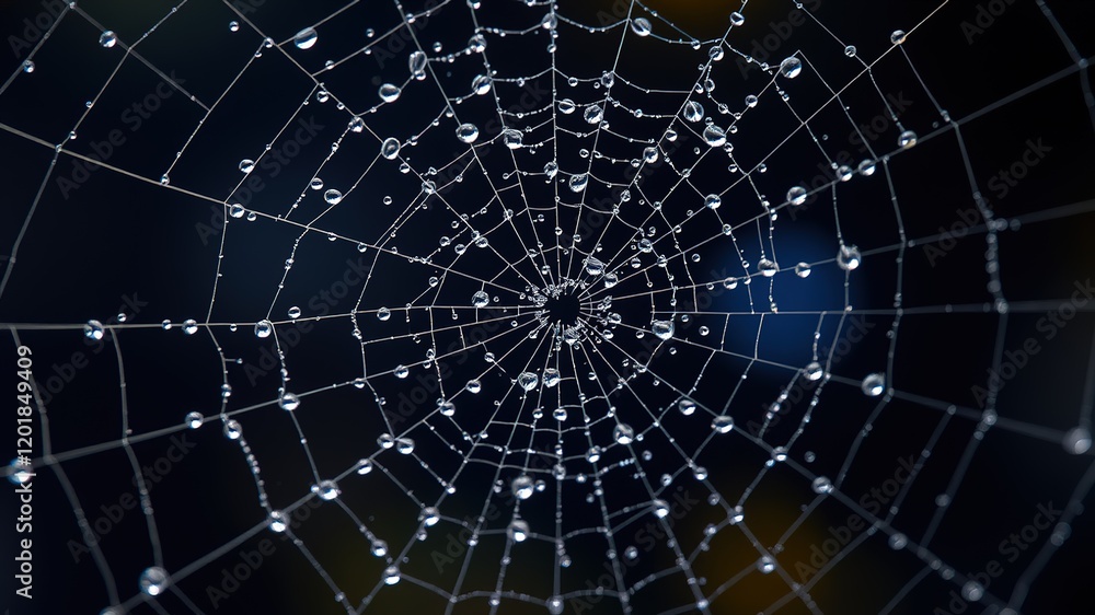 Obraz premium Dew Drops on Spiderweb - AI Art - Nature Photography - Macro - Close Up - Stunning - Detailed - High Resolution