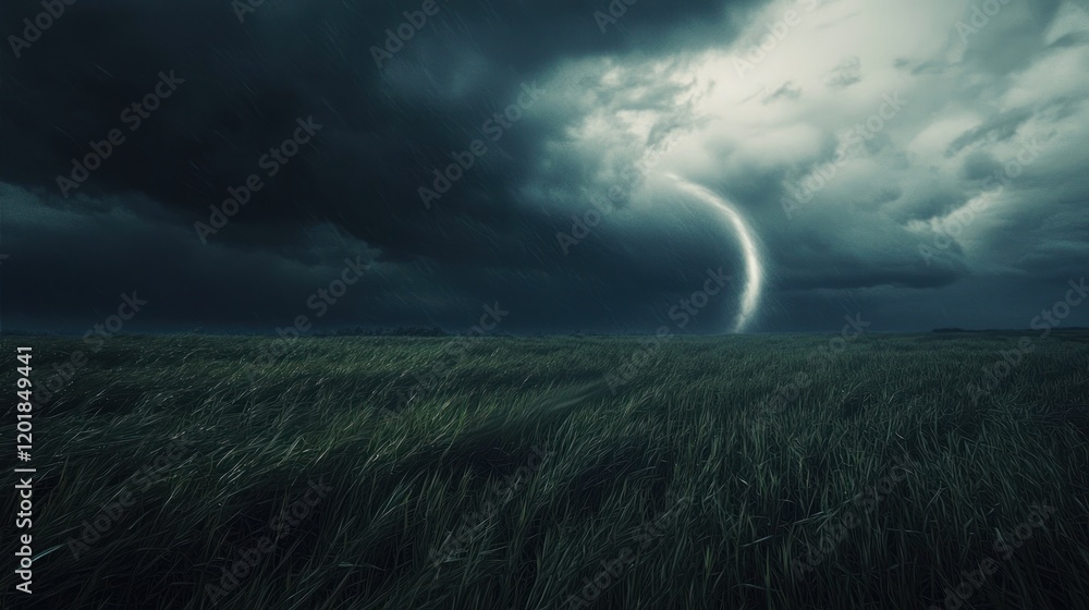 Lightning strike over a field during a stormy night. Lightning strike over a field during a stormy night.
