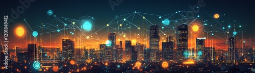 Wallpaper Mural futuristic city with glowing AI technology, digital data illumination, neon tech lights, smart urban design, hightech buildings, future metropolis, digital data architecture Torontodigital.ca