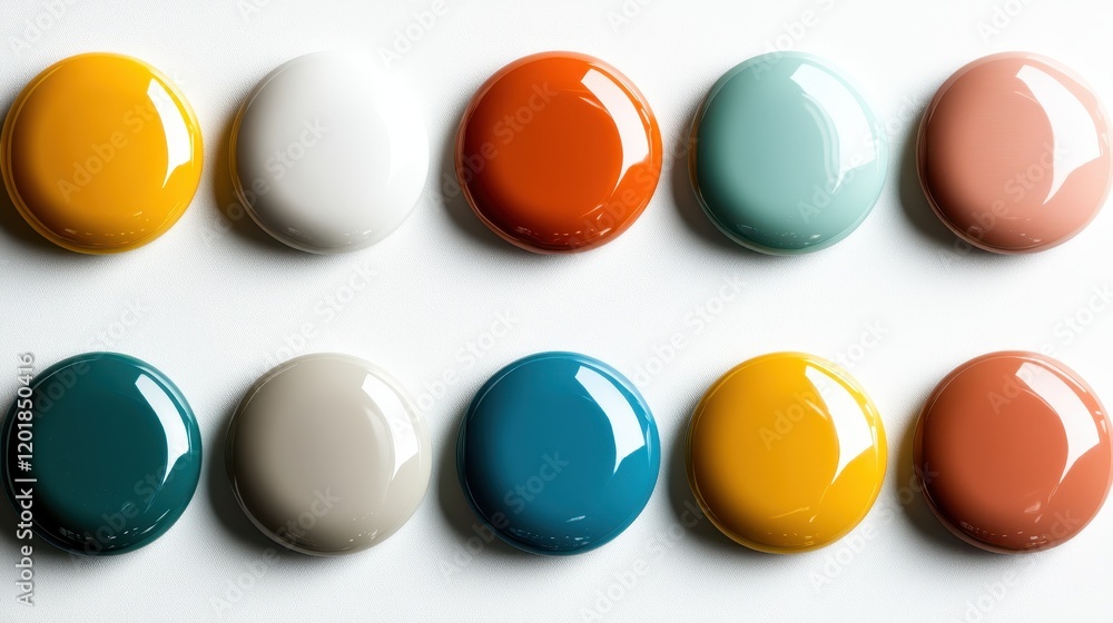 Vibrantly mixed color spheres are systematically arranged, offering a study in color contrast and harmony, with each hue distinctly standing out.