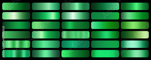 Green gradients set. Green metal gradients collection