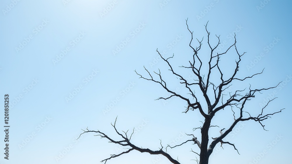 Dramatic Dry Tree Silhouette Against Azure Sky Dramatic Dry Tree Silhouette Against Azure Sky