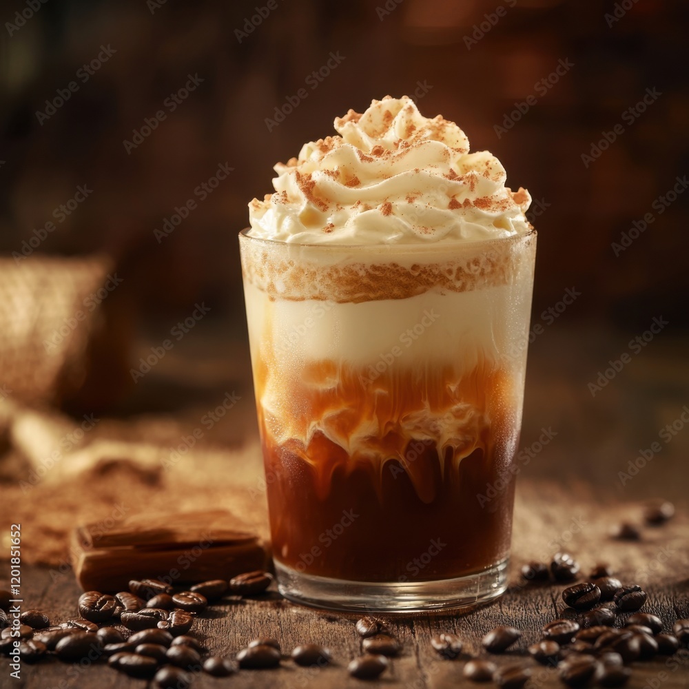 Iced Coffee with Whipped Cream and Cocoa Powder Iced Coffee with Whipped Cream and Cocoa Powder