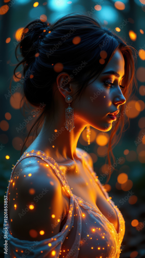Fototapeta premium AI Girlfriend - Enchanted by Firefly's Light