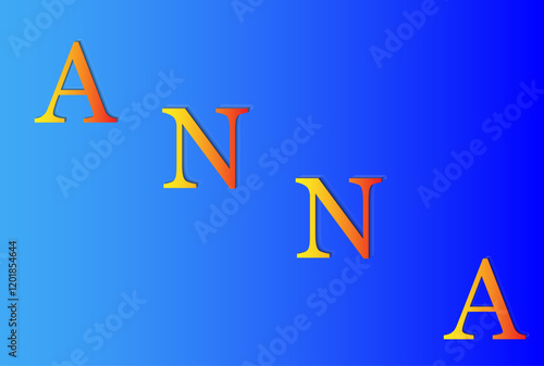 Woman female name in Russian and Ukraine Anna. Vector decorative object. Colorful text. Blue gradient background.