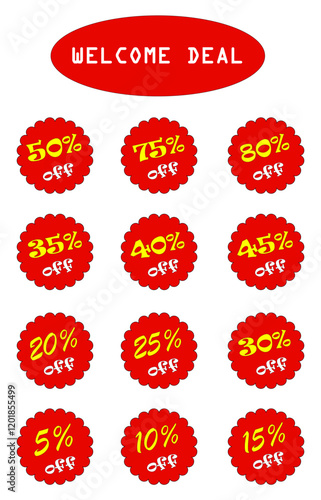 Large amount of red stickers with percentage values for black Friday or cyber Monday sale. Abstract image of discount prices for any goods Image toned. Welcome deal.