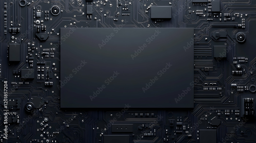 Abstract dark tech background. Sleek black circuit board texture with blank space for text or logo. Perfect for tech, electronics, and innovation concepts. Abstract dark tech background. Sleek black circuit board texture with blank space for text or logo. Perfect for tech, electronics, and innovation concepts.