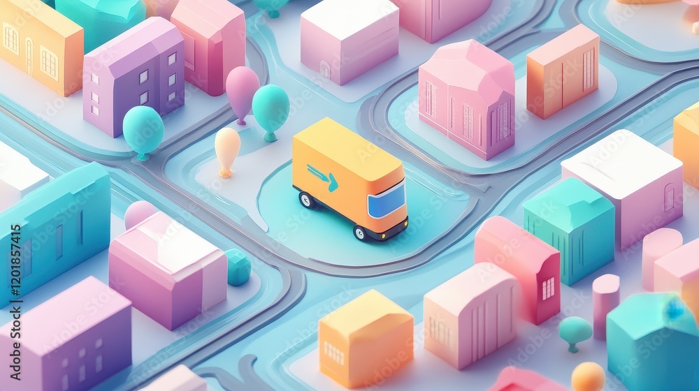 Last-mile delivery flat design top view smart city theme water color colored pastel Last-mile delivery flat design top view smart city theme water color colored pastel