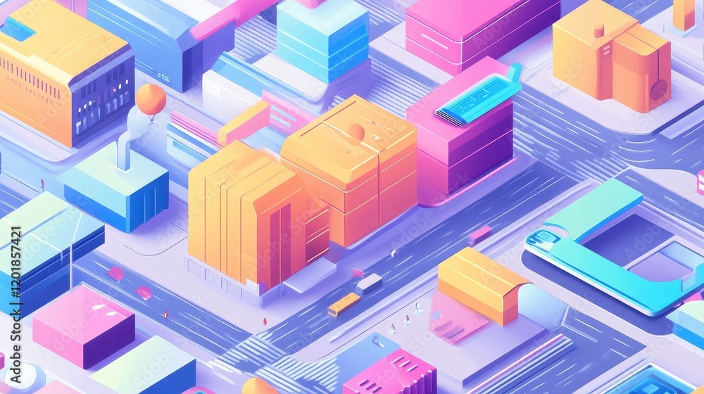 Last-mile delivery flat design top view smart city theme water color colored pastel Last-mile delivery flat design top view smart city theme water color colored pastel