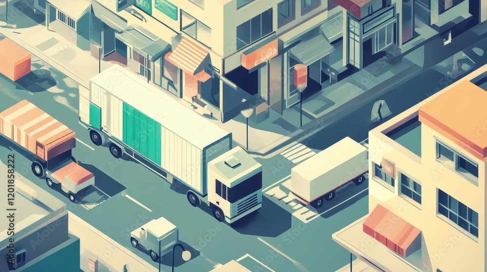 Last-mile delivery flat design top view smart city theme water color colored pastel Last-mile delivery flat design top view smart city theme water color colored pastel