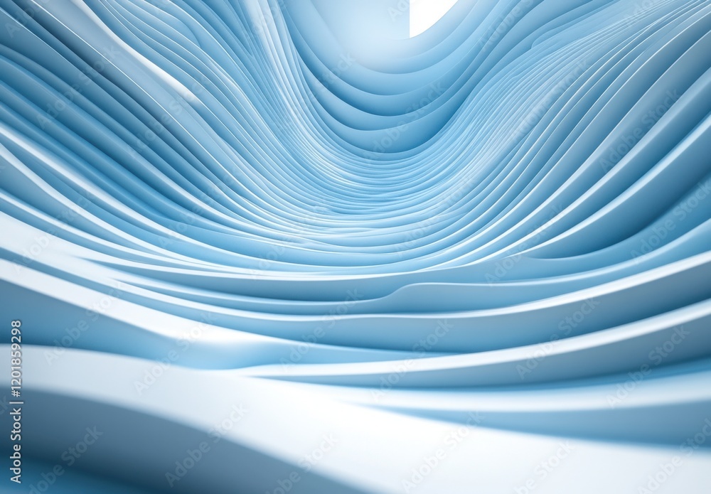 Obraz premium Abstract Flow of Light Blue Curved Lines Creating a Serene and Calming Space, Perfect for Modern Design, Technology Themes, and Artistic Backgrounds