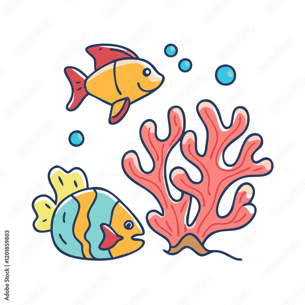 Naklejka premium coral and fish icon, coral and fish vector illustration-simple illustration of coral and fish, perfect for coral and fish logos and icons