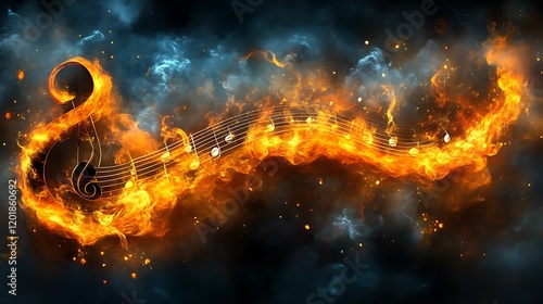 Fiery Musical Notes Blaze Across Dark Sky