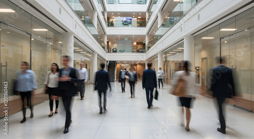 Wallpaper Mural Motion blurred business people in modern glass office building lobby showing corporate dynamics Torontodigital.ca