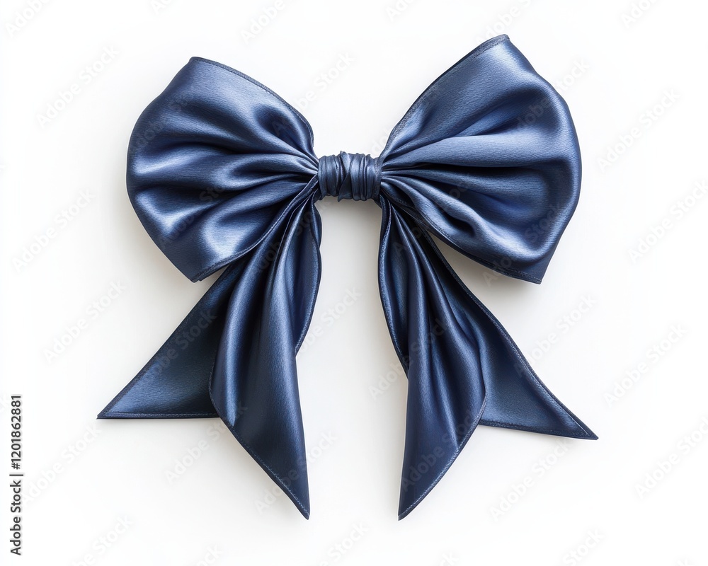 Naklejka premium Elegant dark blue satin bow ribbon for decorative or gift purposes.