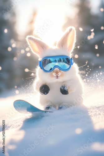 Adorable Snowboarding Bunny photo