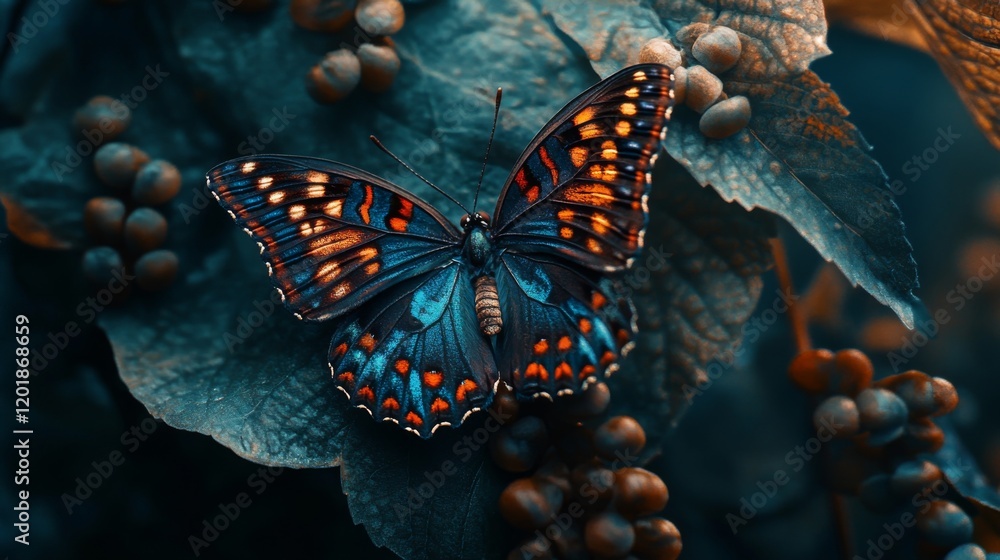 A macro shot of a butterfly resting on a leaf, with intricate wing patterns and vivid colors, capturing the delicate relationship between insects and plants. A macro shot of a butterfly resting on a leaf, with intricate wing patterns and vivid colors, capturing the delicate relationship between insects and plants.