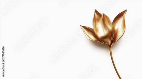 Elegant gold flower design on a clean white background, symbolizing luxury and beauty. photo