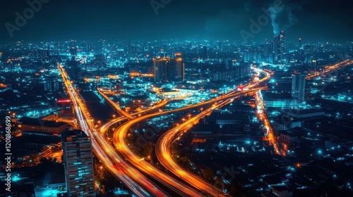 Wallpaper Mural Nighttime aerial view of a brightly lit freight terminal, highlighting the scale of global cargo operations  Torontodigital.ca