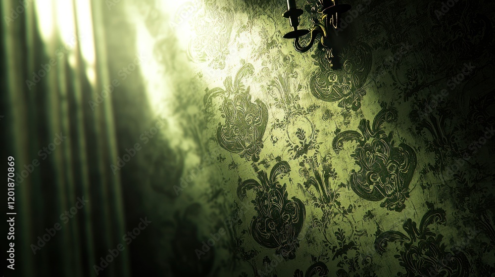 Obraz premium Mysterious Green Textured Wall with Dramatic Lighting