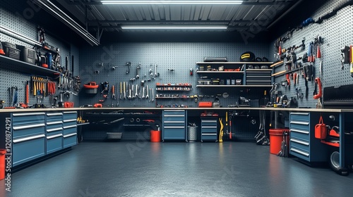 A clean garage with a perfectly organized pegboard of tools and spare parts