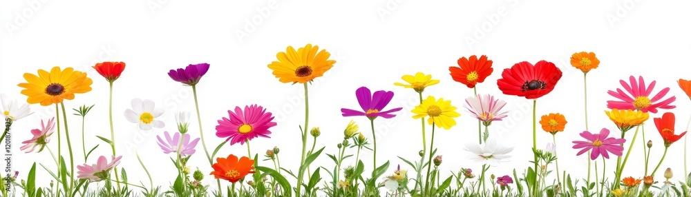 Colorful flowers on white background stunning display of floral beauty and elegance Colorful flowers on white background stunning display of floral beauty and elegance