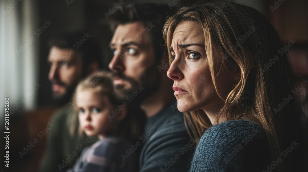 Emotional family moment captured in a dimly lit living room during a tense afternoon. Generative AI Emotional family moment captured in a dimly lit living room during a tense afternoon. Generative AI