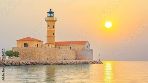 Lighthouse serenity beacon of hope amidst the vast ocean embrace on secluded island
