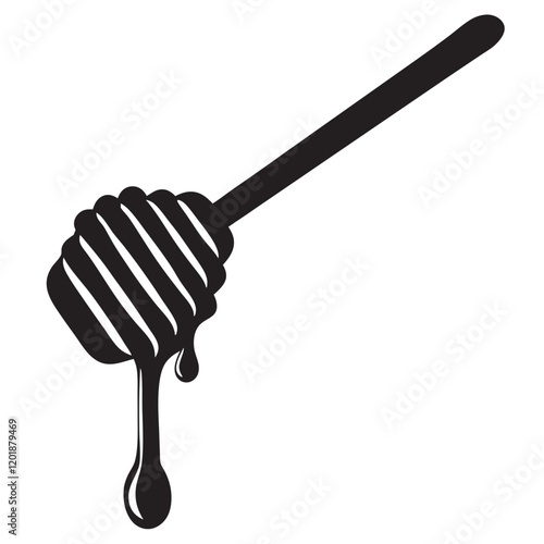 Honey dipper stick with dripping honey vector, Honey stick black silhouette icon vector illustration
