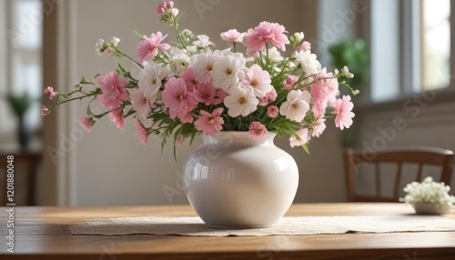 Wallpaper Mural A vase with pink and white flowers on a table, white, celebrations Torontodigital.ca
