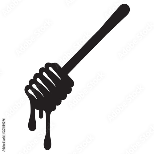 Honey dipper stick with dripping honey vector, Honey stick black silhouette icon vector illustration
