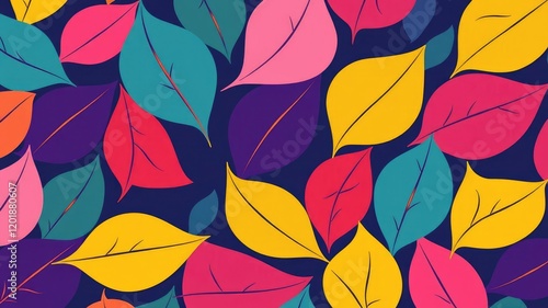 Wallpaper Mural A vibrant and colorful pattern made up of abstract leaf shapes with bold lines and shapes, patterns, lines, leaf Torontodigital.ca