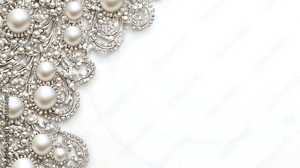 Elegant Pearl and Diamond Jewelry Design on White Elegant Pearl and Diamond Jewelry Design on White