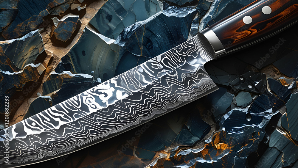 Title: Intricate Damascus Steel Knife with Phoenix Patterns
Title: Intricate Damascus Steel Knife with Phoenix Patterns