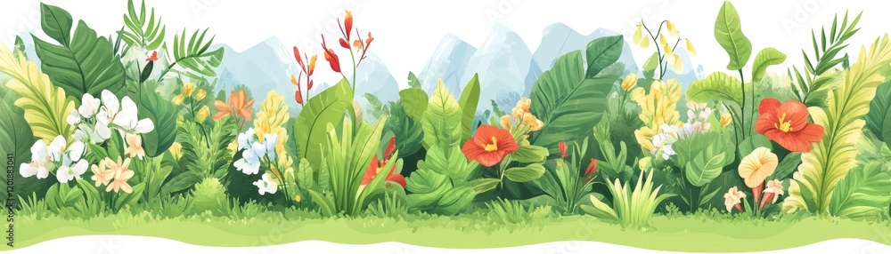 Fototapeta premium Colorful floral garden bursting with vibrant blooms and lush green grass lush